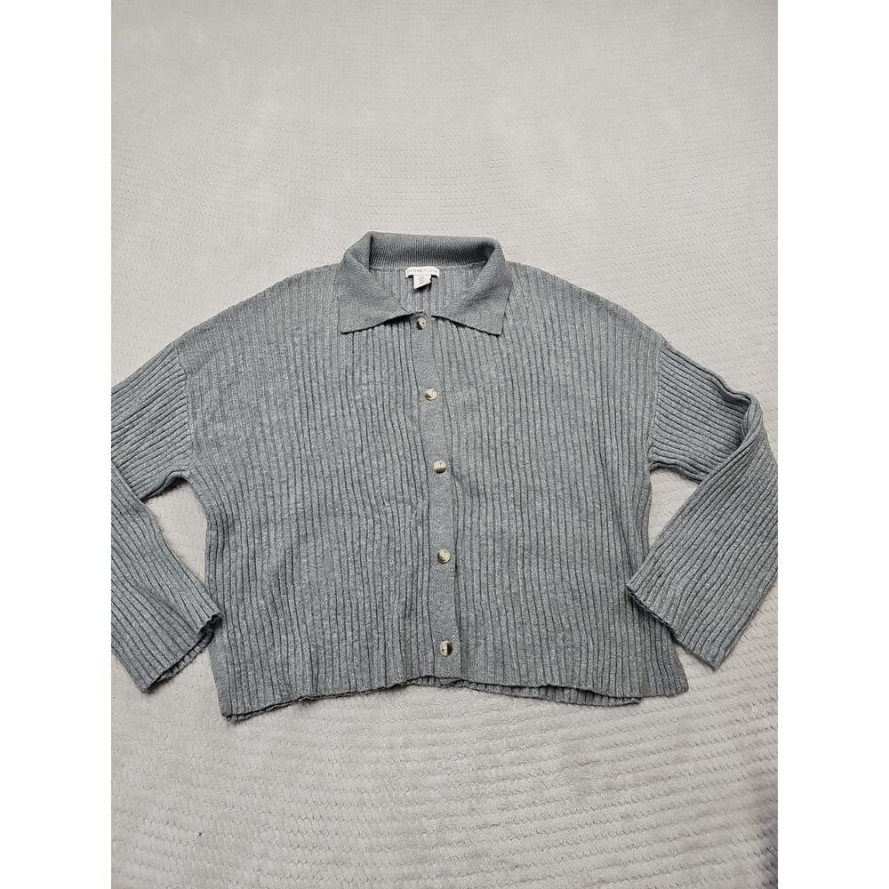 Sincerely Jules Sweater Womens XL Gray Ribbed Button Front Collared Normcore